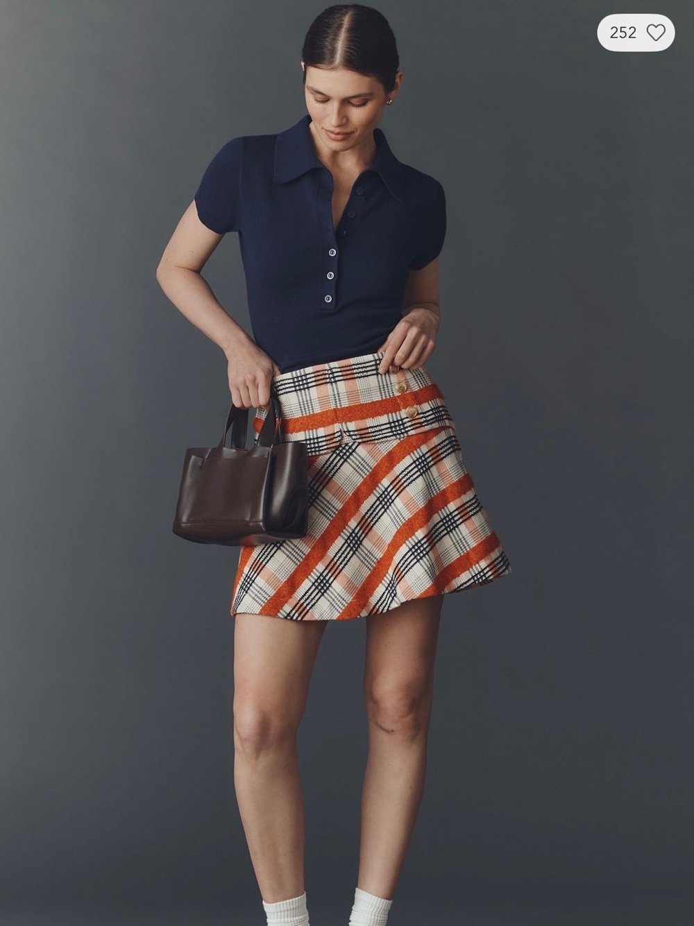 Maeve Tweed button front mini skirt in  orange/navy